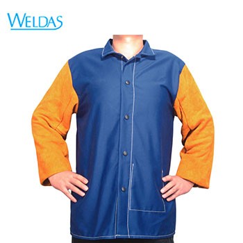 电焊服|WELDAS金黄色皮袖蓝色阻燃布...